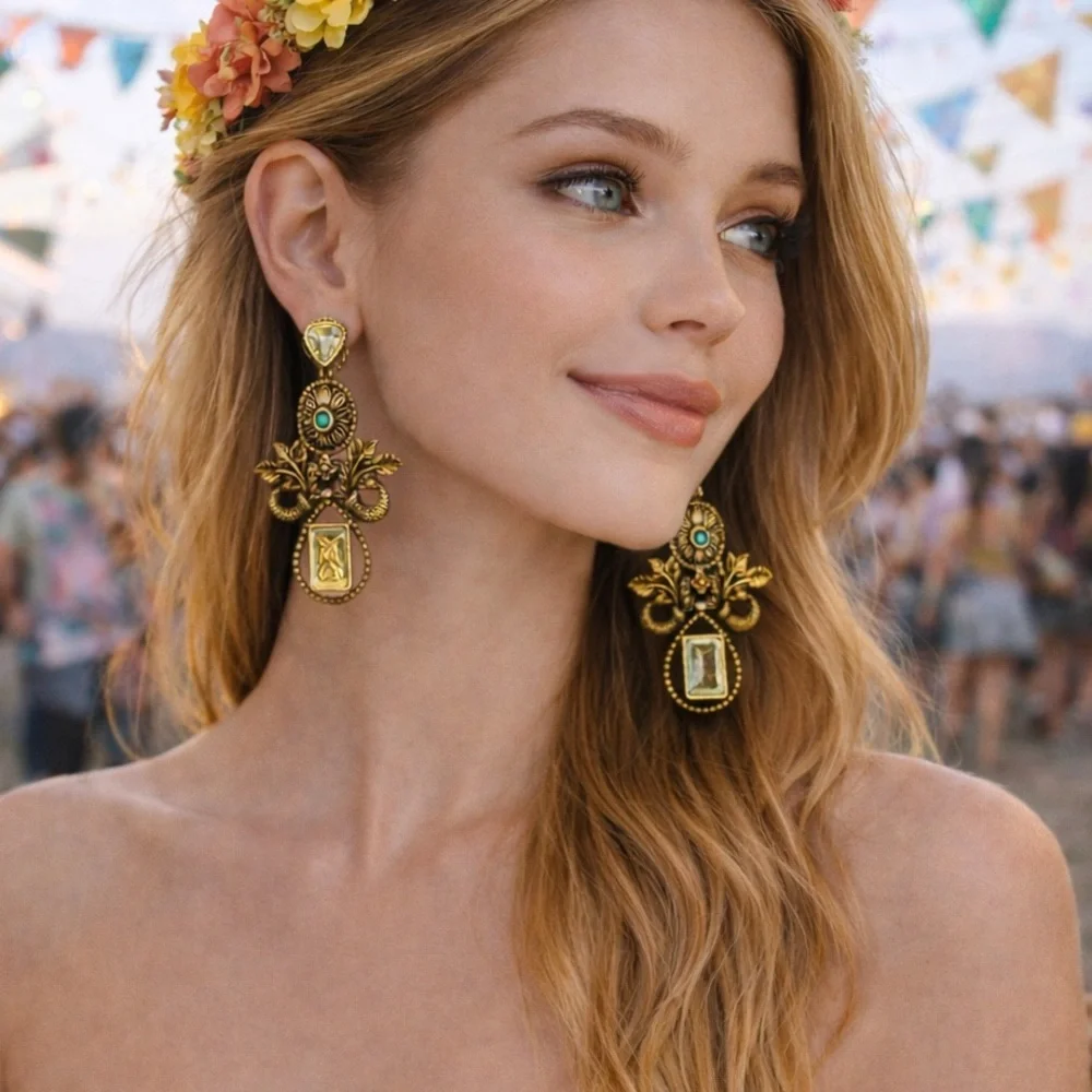 Vintage Medieval-Inspired Drop Earrings | Multicolor Gemstone Statement